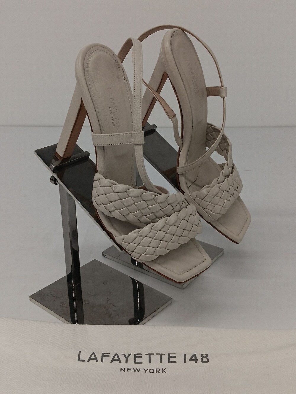 Lafayette 148 New York Women's Cream Meritte Woven Slingback Sandal Shoes - EU39